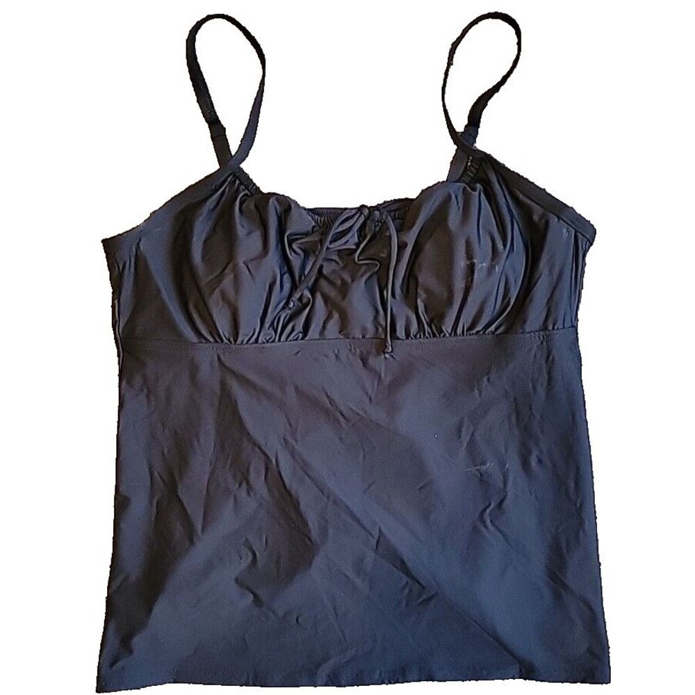 Lands' End Swim Top Black 18 Tie Front tankini Solid Padded Bra XL Womens S834